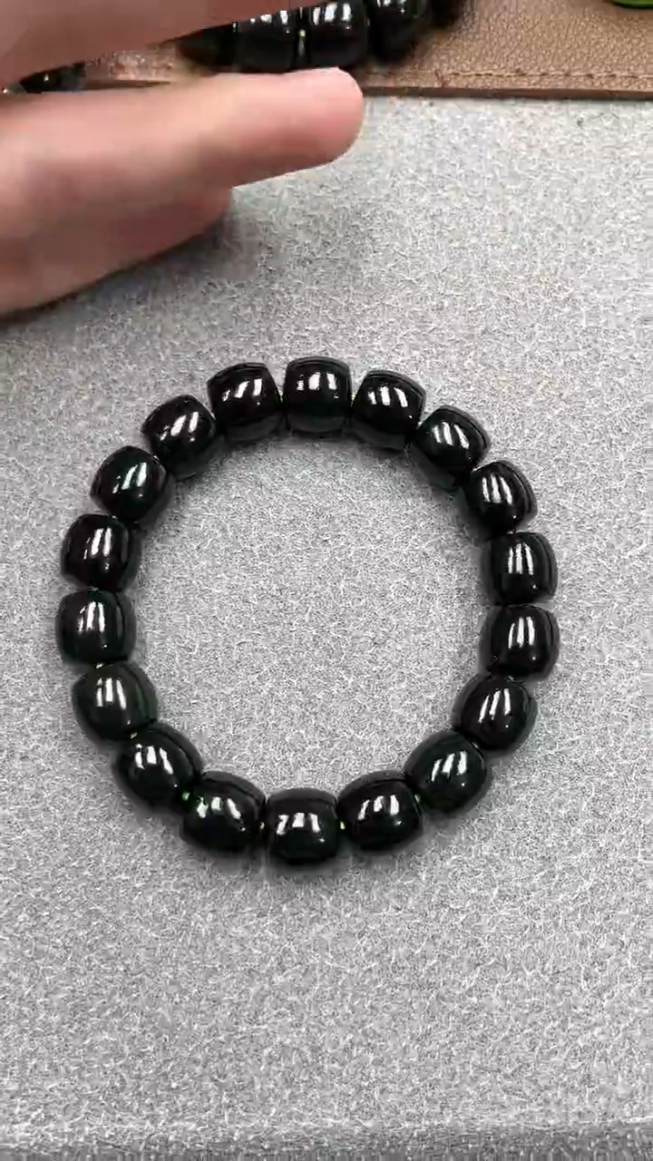 未镶嵌手串和田玉纯天然青海格尔木黑青12直切