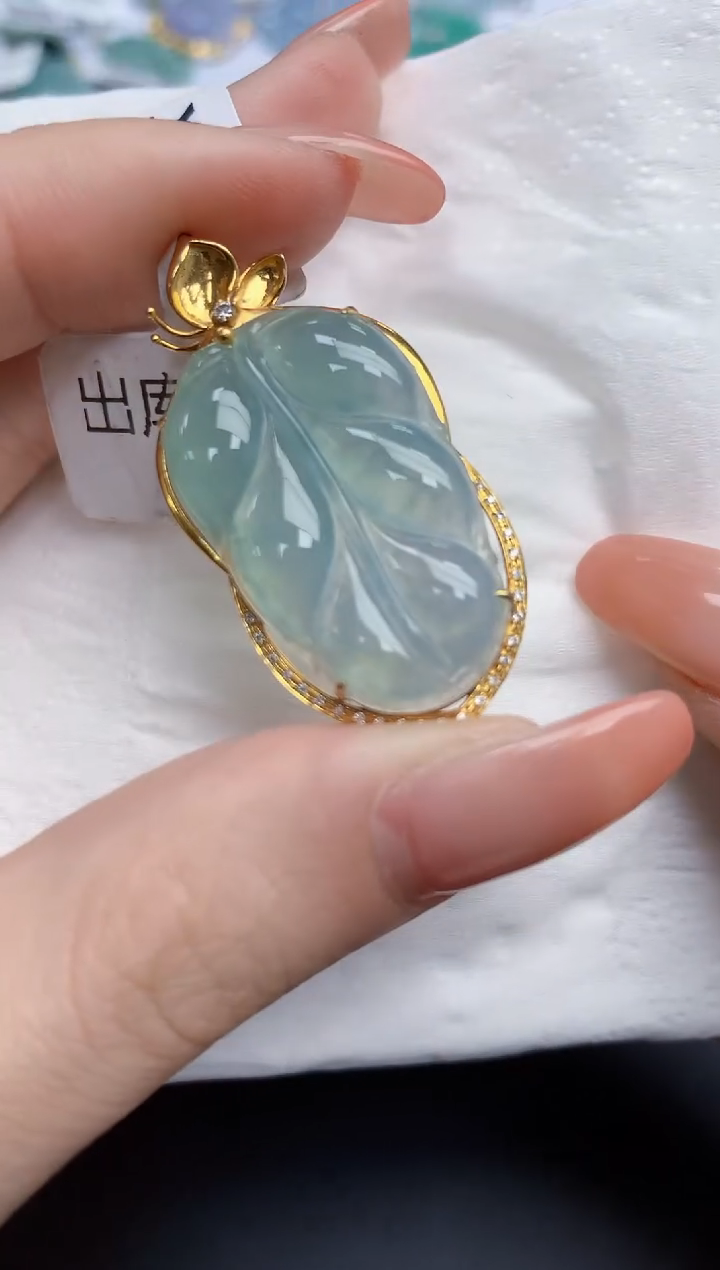 【闪购商品】翡翠颈饰18K金镶嵌天然缅甸翡翠A货