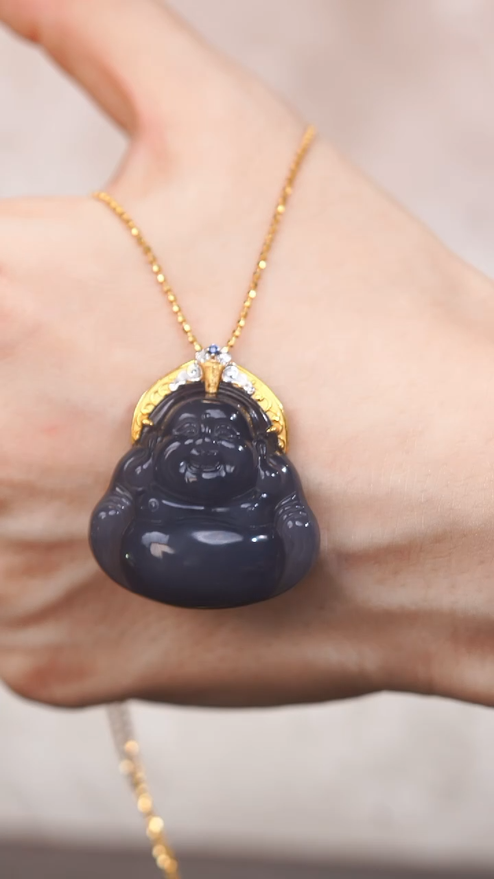 和田玉18K金镶嵌吊坠(不含链)LM09