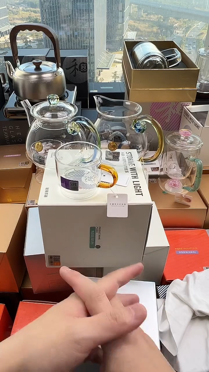 @@禾器幻彩清莲壶迷翠+浮莲迷翠+逸杯琥珀色2只