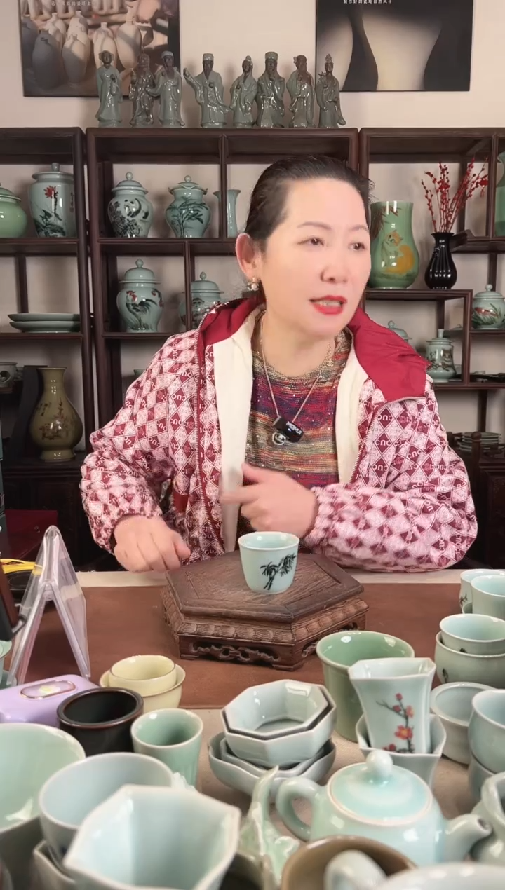 釉中彩 竹子画 直口杯