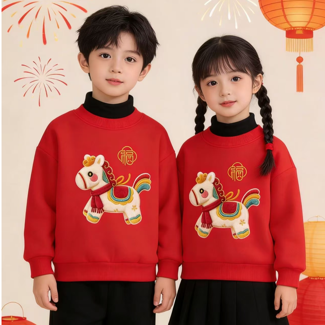 【儿童加绒新年服】男女童加绒保暖卫衣加厚卡通韩版圆领卫衣秋冬款