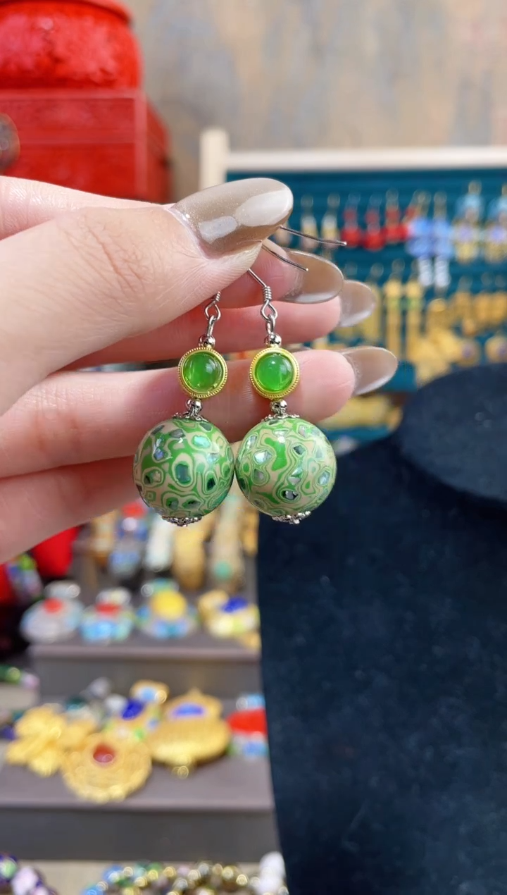 【闪购商品】非遗犀皮漆精品耳环嫩绿