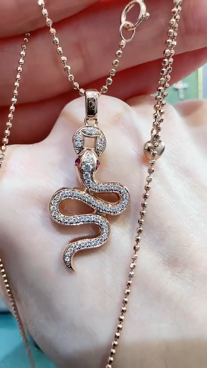 【闪购商品】钻石吊坠(不含链)18K金镶嵌18K金钻石蛇蛇吊坠
