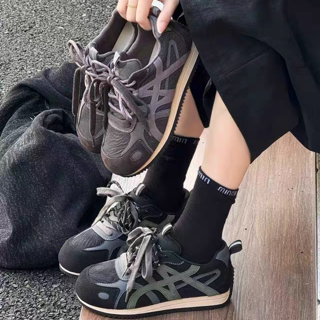 真皮复古风德训鞋女2025冬季新款百搭休闲厚底阿甘鞋RQDD 6005