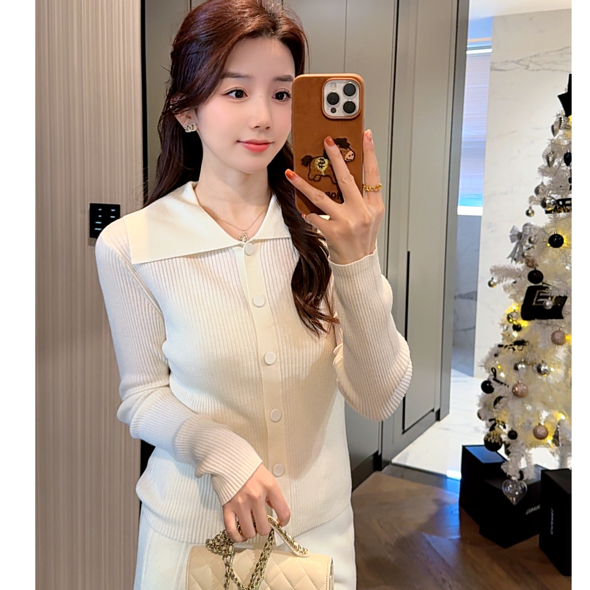 【大静静】温柔美~翻领绵羊毛显瘦针织上衣