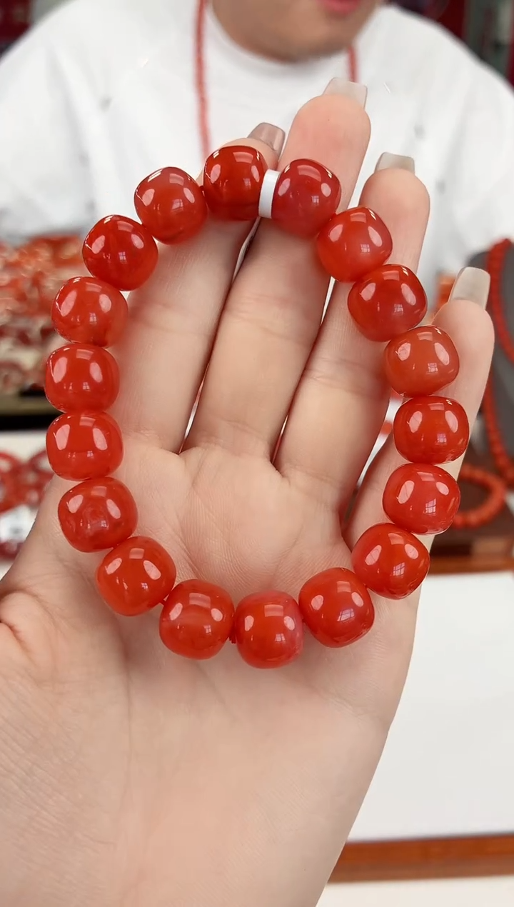 南红玛瑙瓦西老型手串12+未镶嵌一个/条