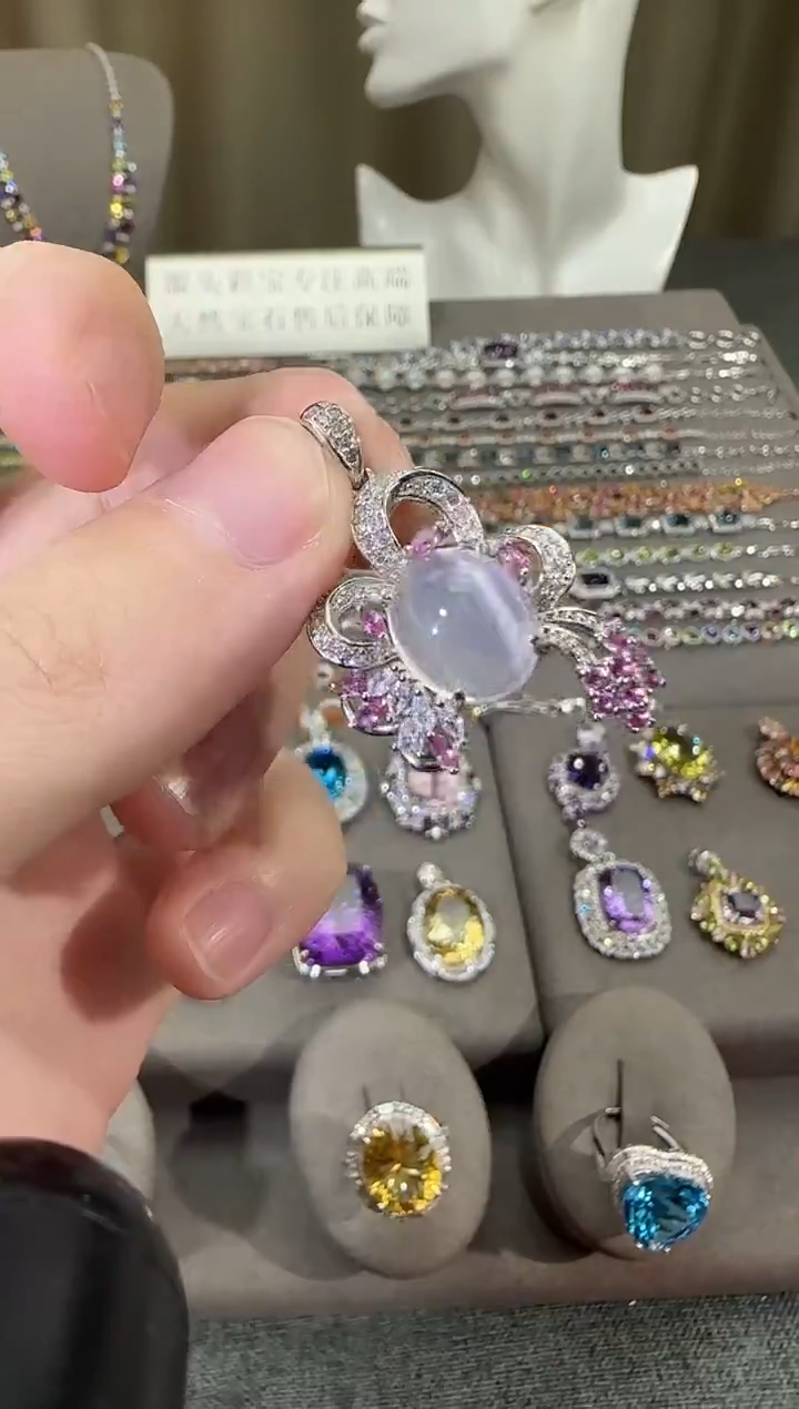 颈饰银S925镶嵌月光石12*10mm吊坠设计款