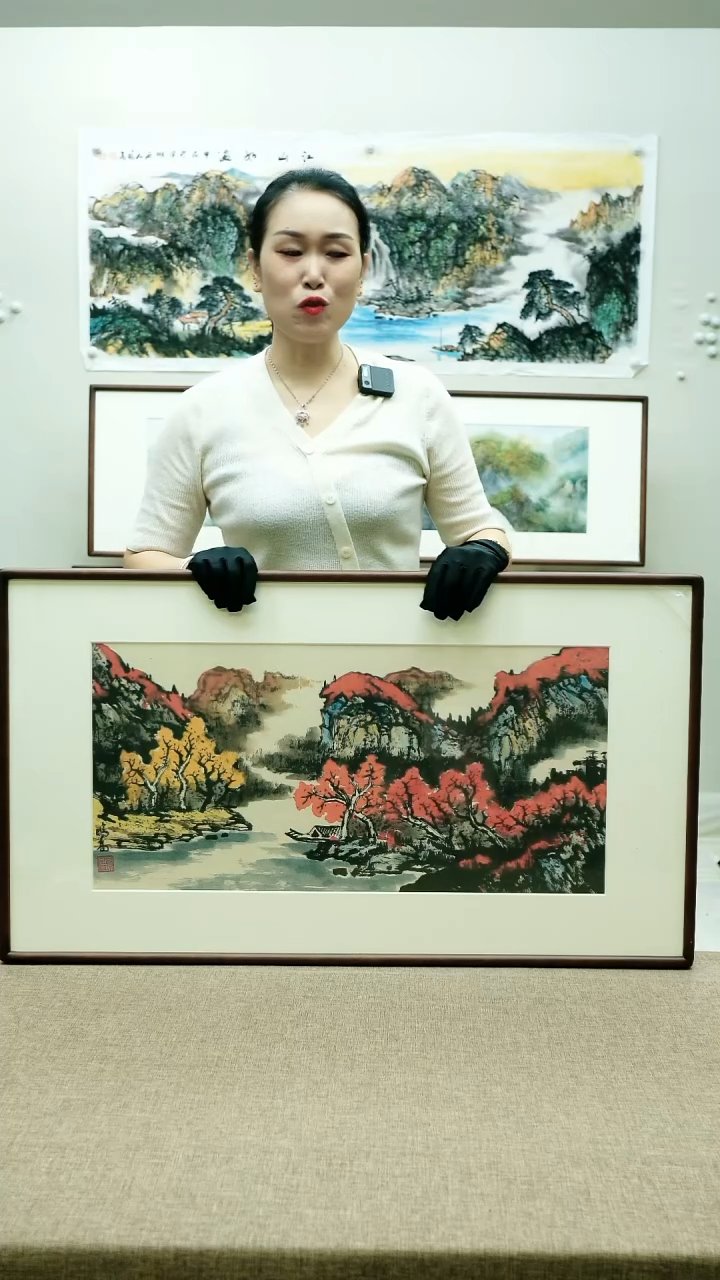 国画52*92唐鹏高手绘山水带框