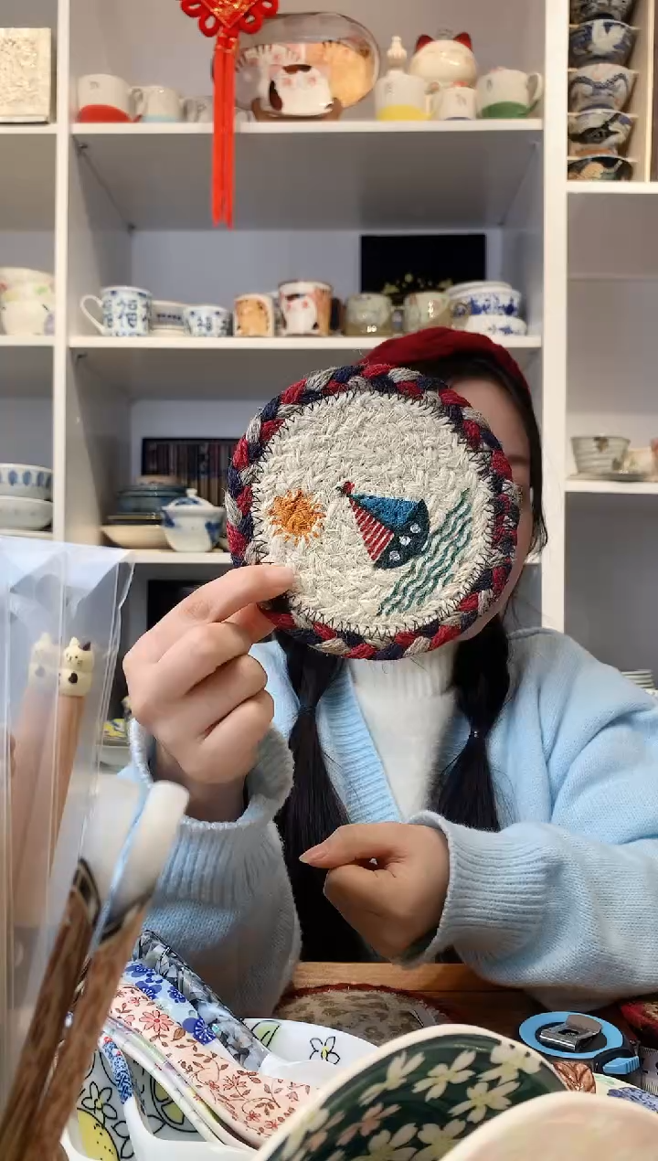 【闪购商品】耐热玻璃孟加拉纯手工编织杯垫帆船