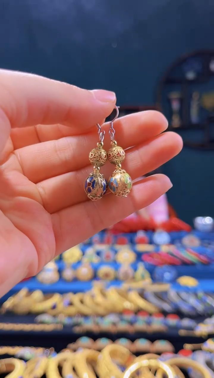 【闪购商品】非遗绝技 景泰蓝金地瓜棱耳环