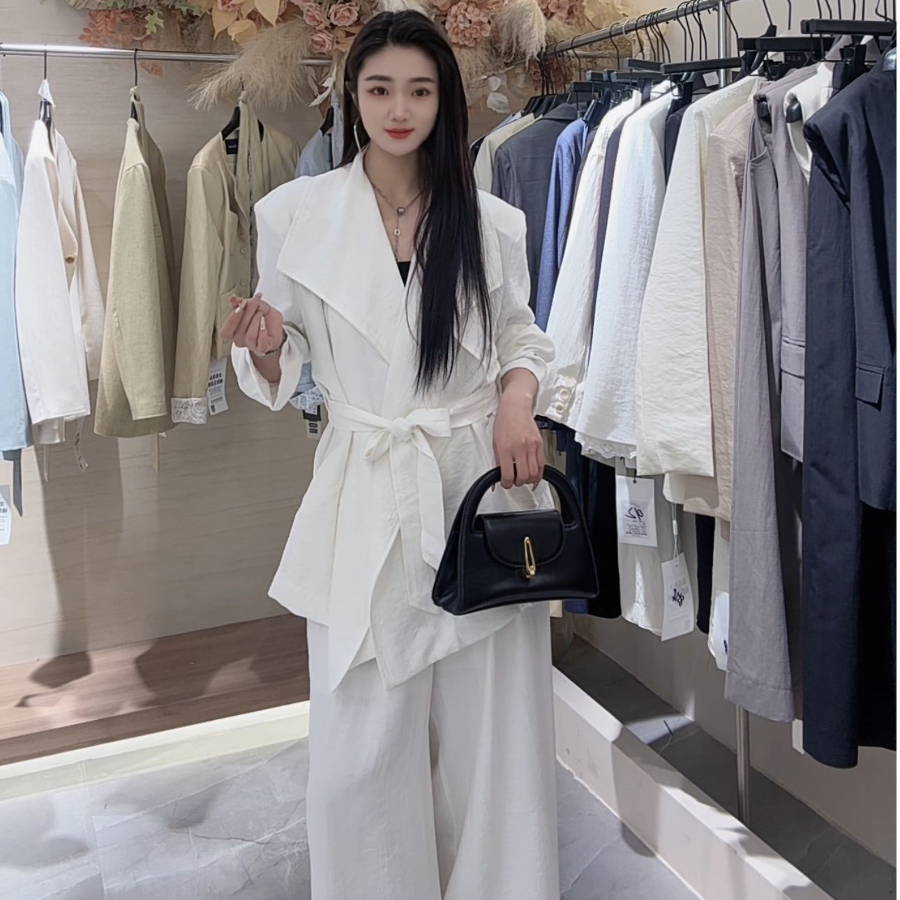 【格子家】静奢风女装连衣裙网红时尚套装三件套显瘦收腰00107