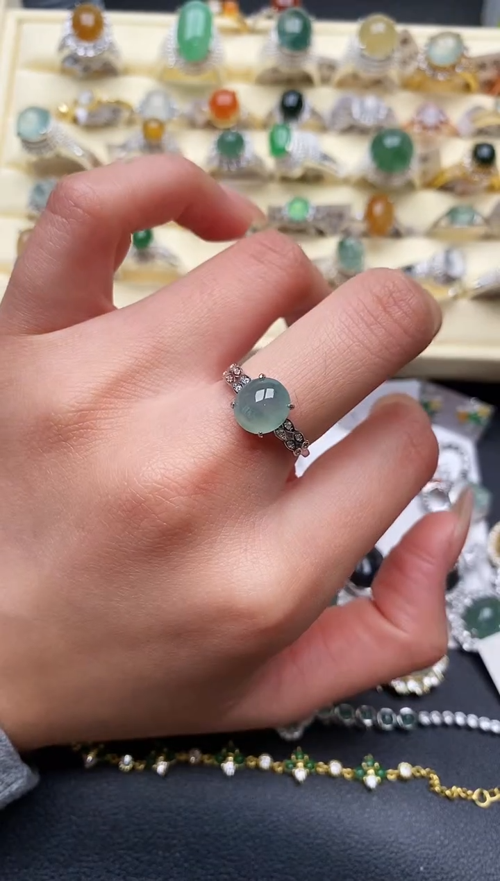 【闪购商品】翡翠戒指银S925镶嵌3333333+7