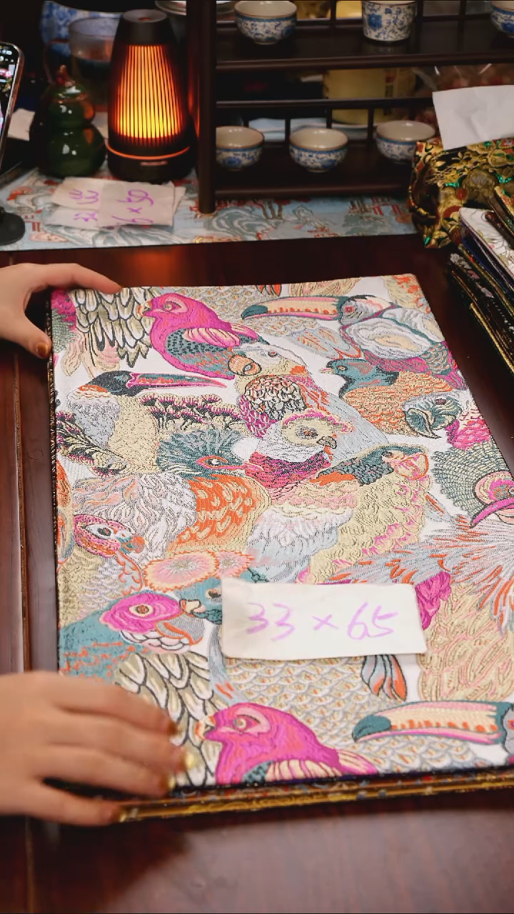 【鹦鹉粉双面】中国风干泡织锦茶席33*65