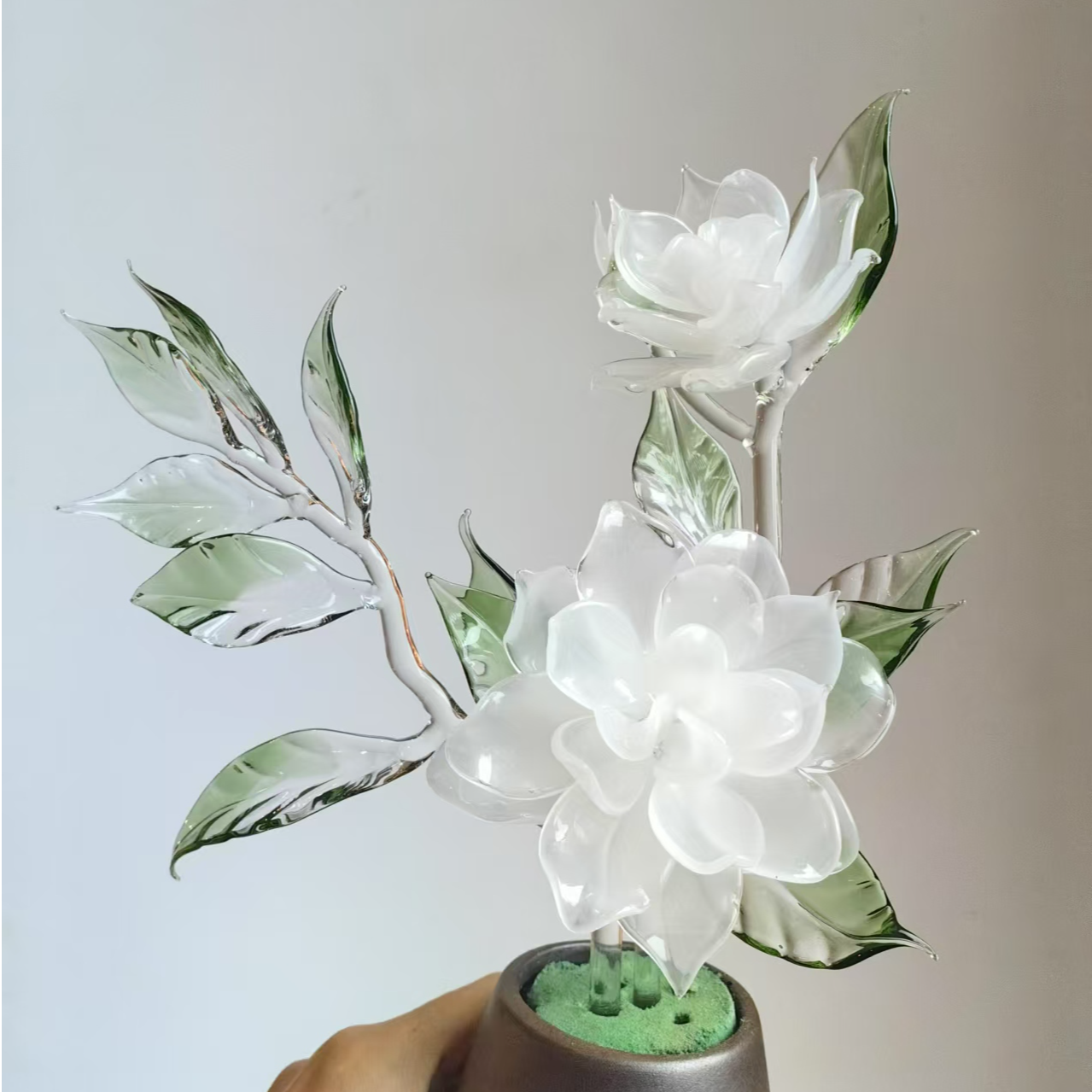 【栀子花开如此可爱】独家原创设计纯手栀子花作琉璃摆件玻璃花