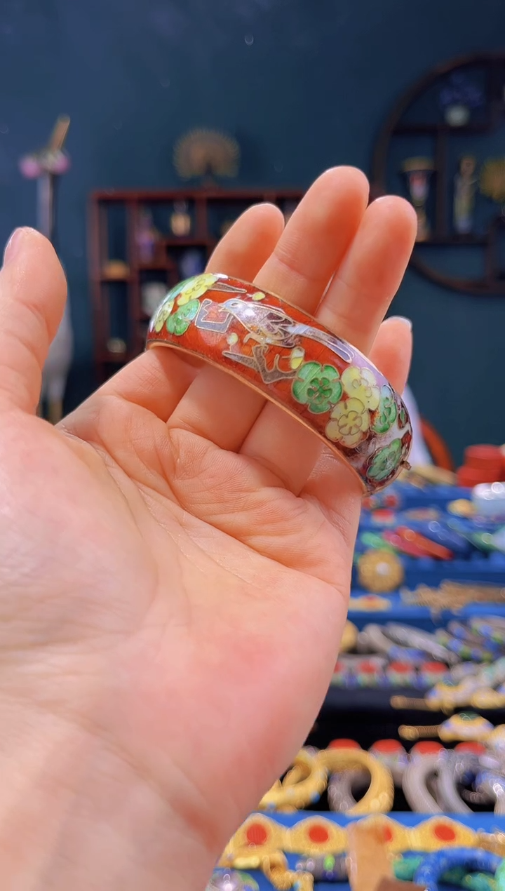 【闪购商品】非遗绝技 景泰蓝银蓝手镯 砖红