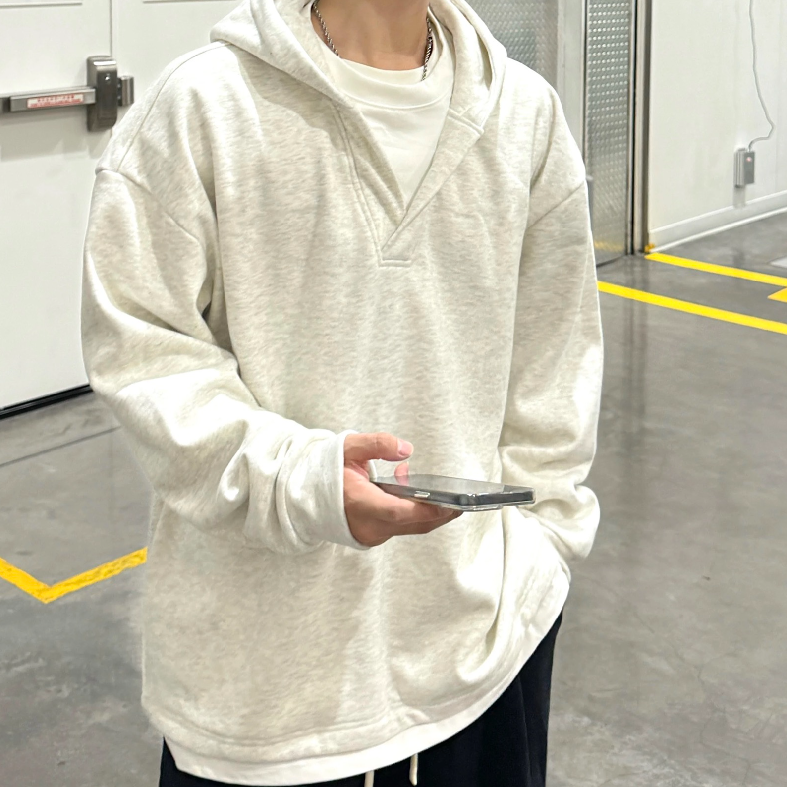 纯色假俩件拼接卫衣加大宽松运动上衣J095