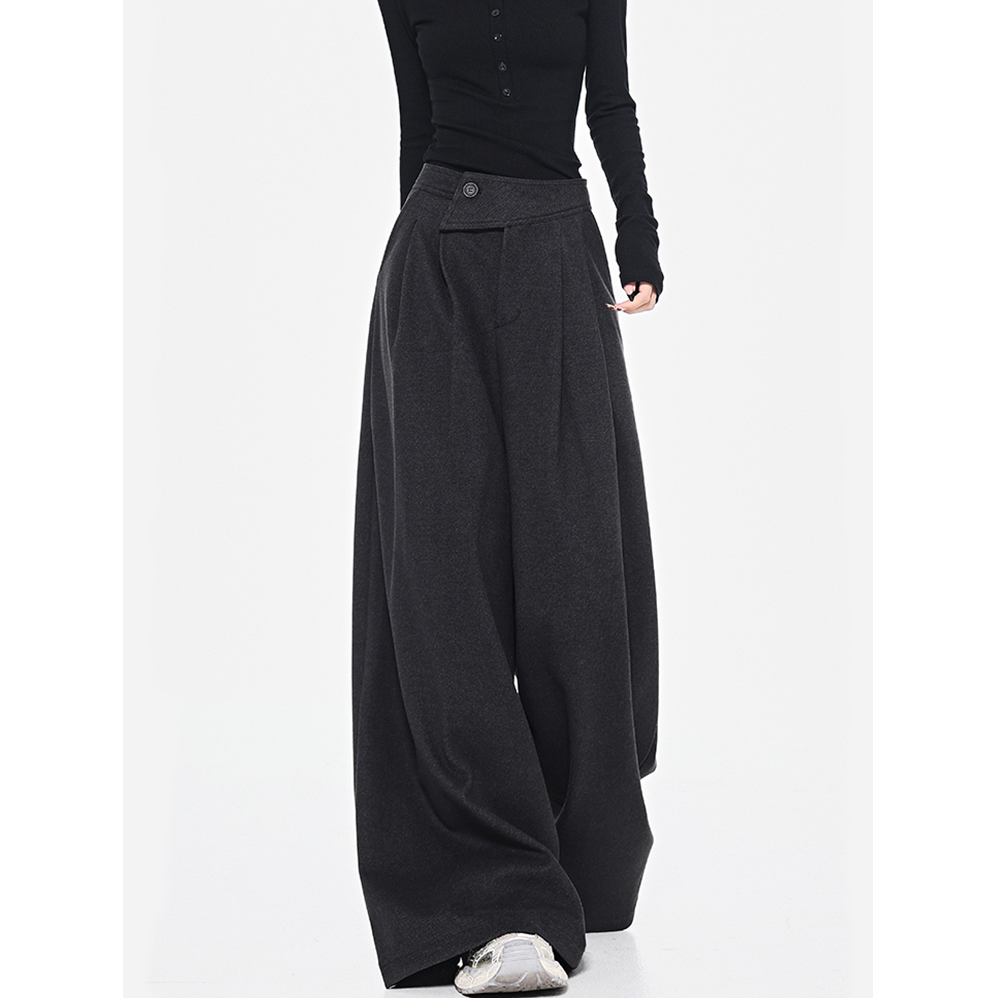 气质百搭高腰压褶西装裤女秋季新款韩版宽松显瘦休闲拖地长裤