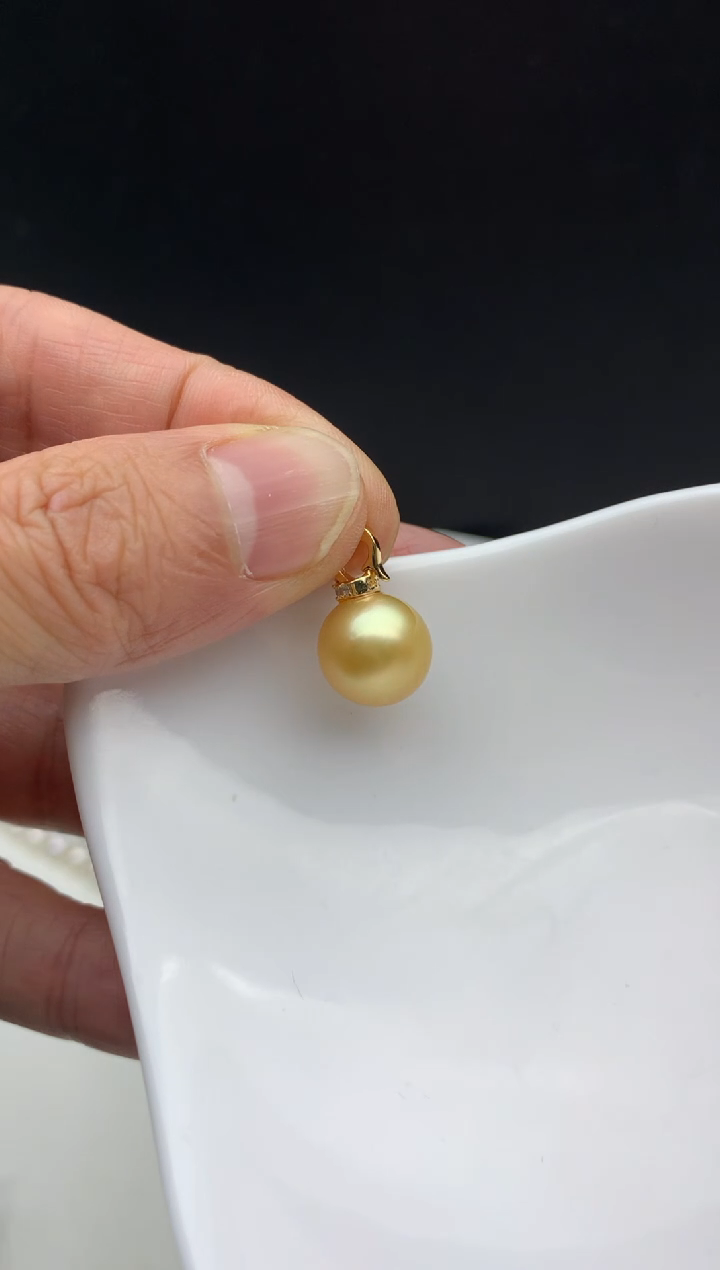 银S925镶嵌ff海水珍珠金珠吊坠(赠链）11~12mm