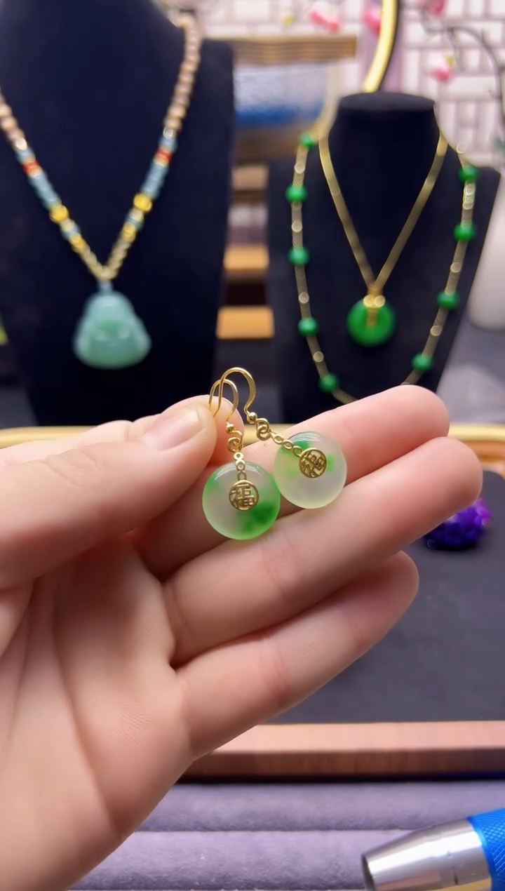 【闪购商品】翡翠耳饰14K金镶嵌E113        