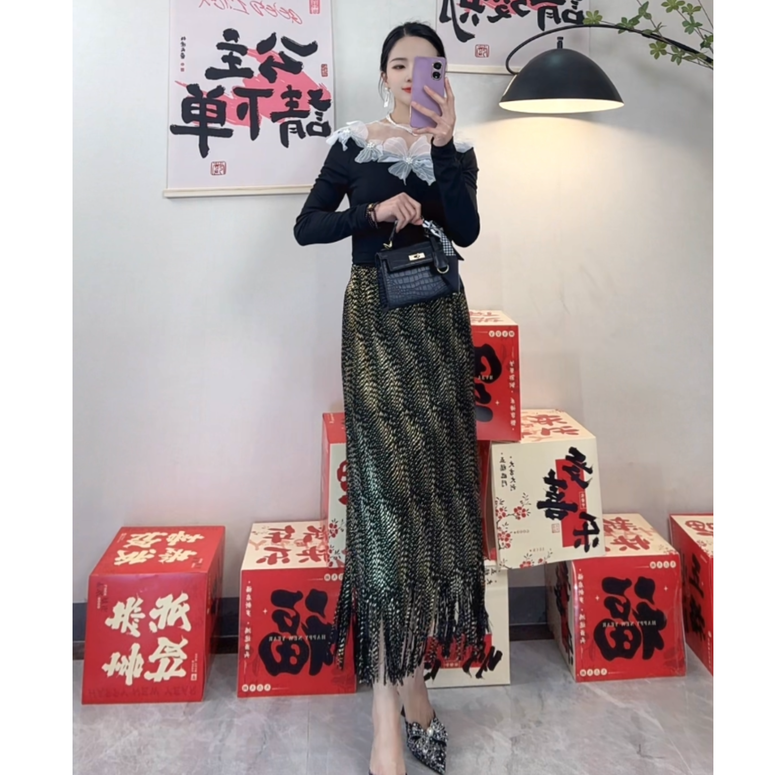 三宅经典撒金工艺流苏包裙气质高级风简约时尚感