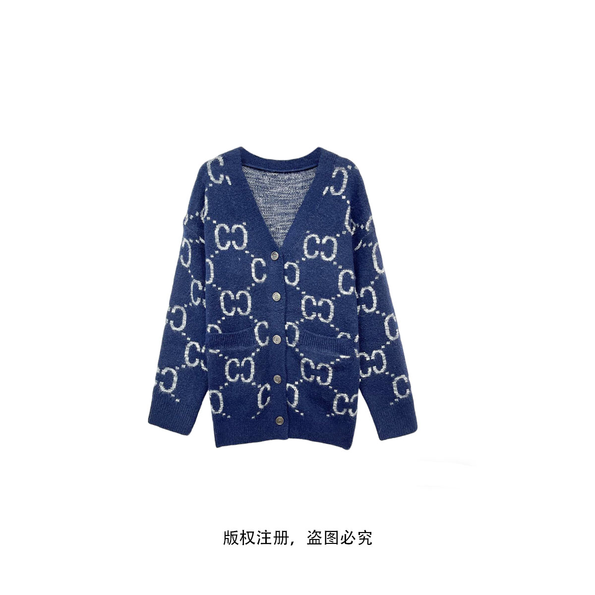DF-9009长袖蓝色时尚宽松设计师圆领秋冬套头