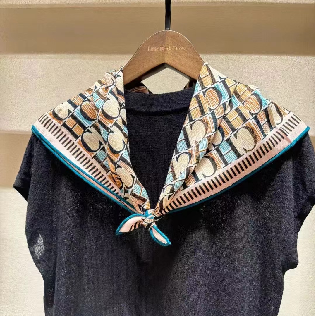 ML【 CH】60cm气质印花春秋双面女披肩冬桑蚕丝羊毛高档丝巾围巾