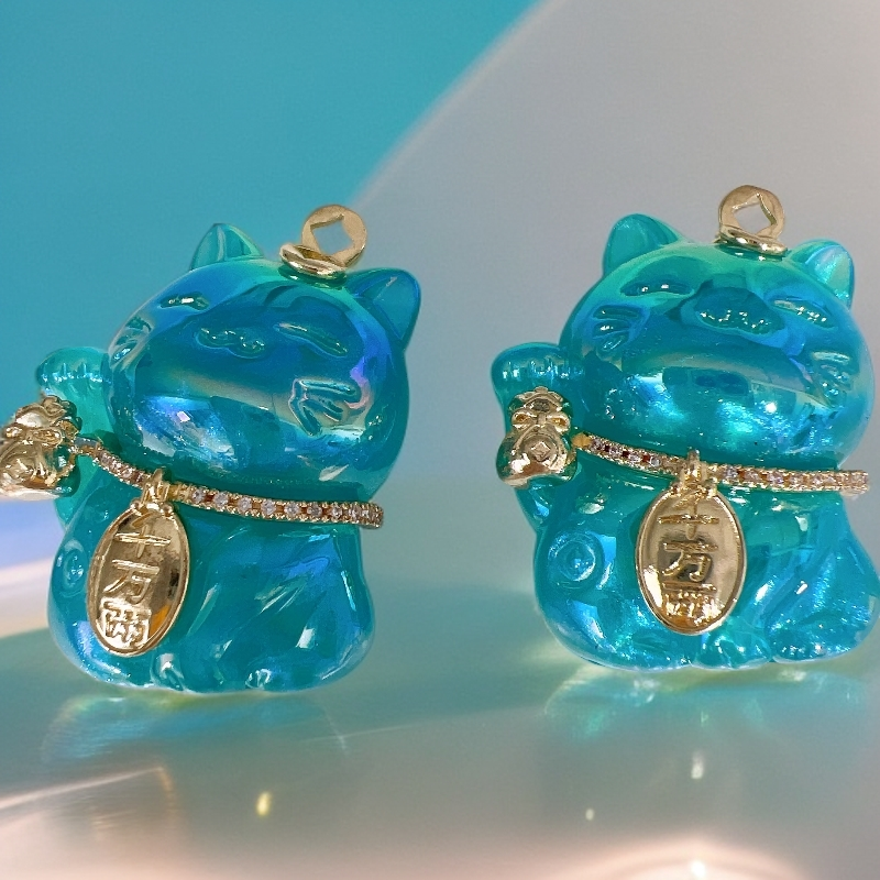 【海家】铜镀真金福牌冰美人千万两招财猫吊坠成品 TD0915+FB01 