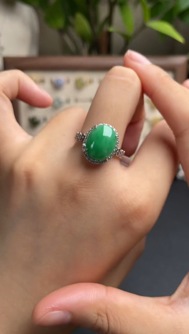 翡翠戒指银S925镶嵌一物一证一礼盒
