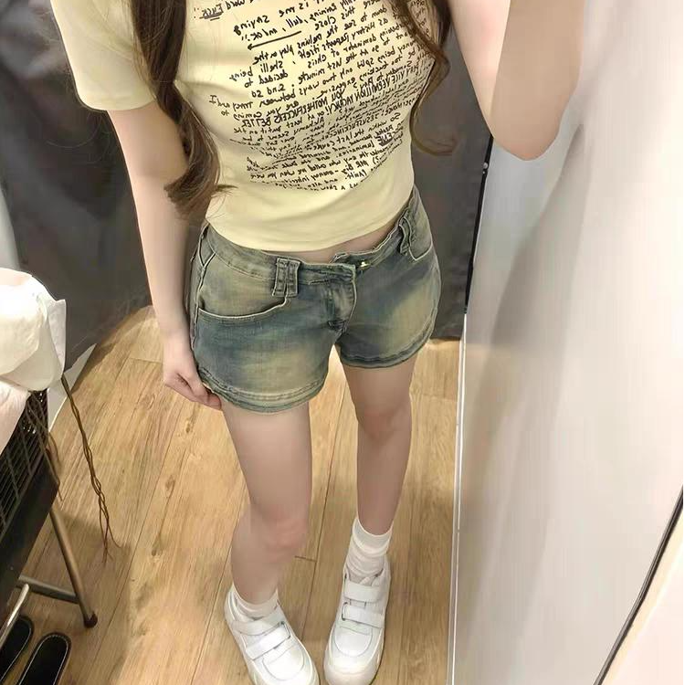 复古做旧牛仔短裤爆款辣妹高腰显瘦修身直筒热裤子ins女潮241109