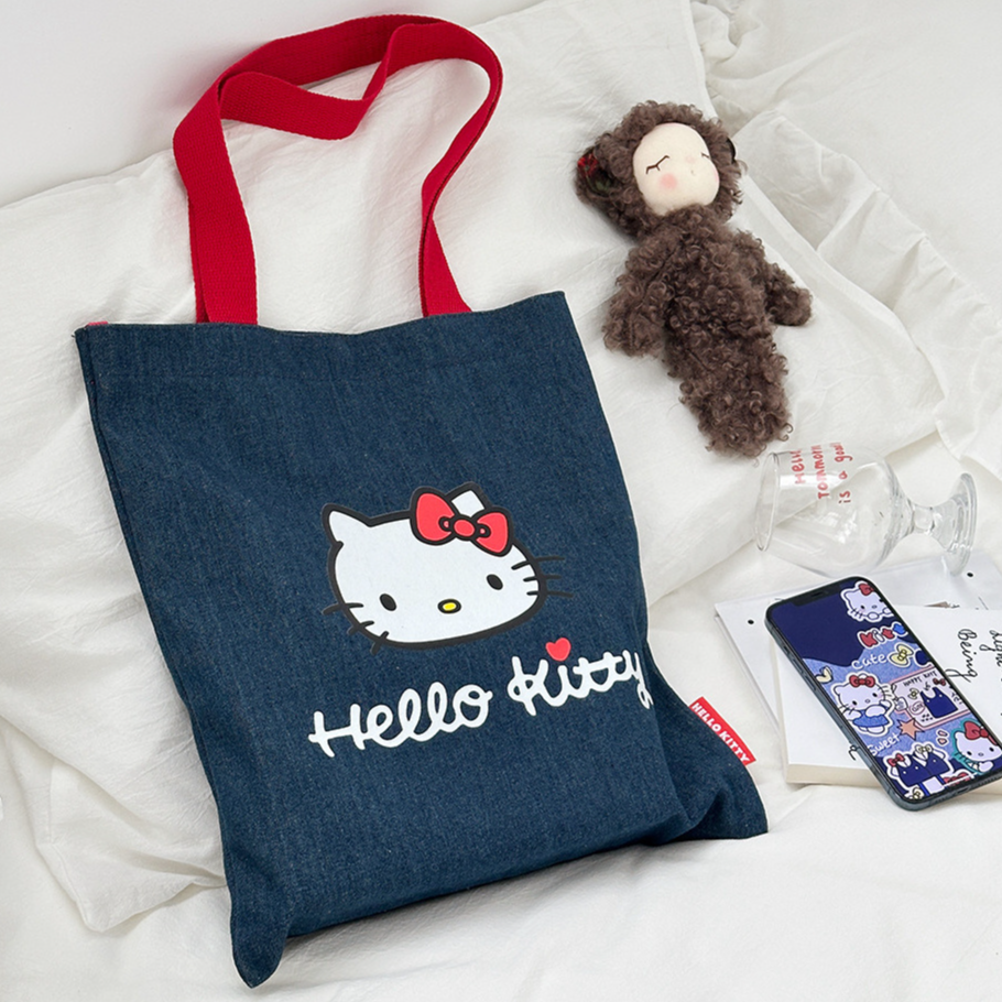 三丽鸥正版授权可爱HelloKitty牛仔便携帆布包单肩手提女生包包