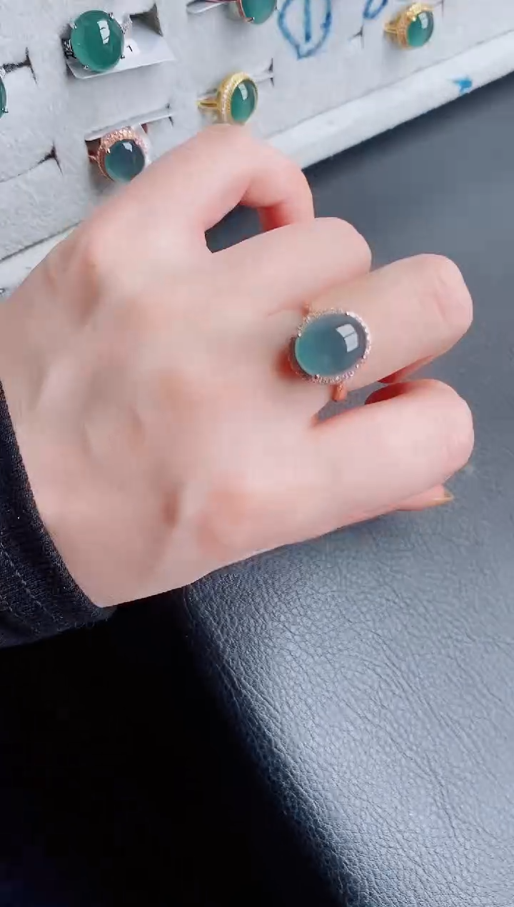【闪购商品】翡翠戒指银S925镶嵌天然a货翡翠444