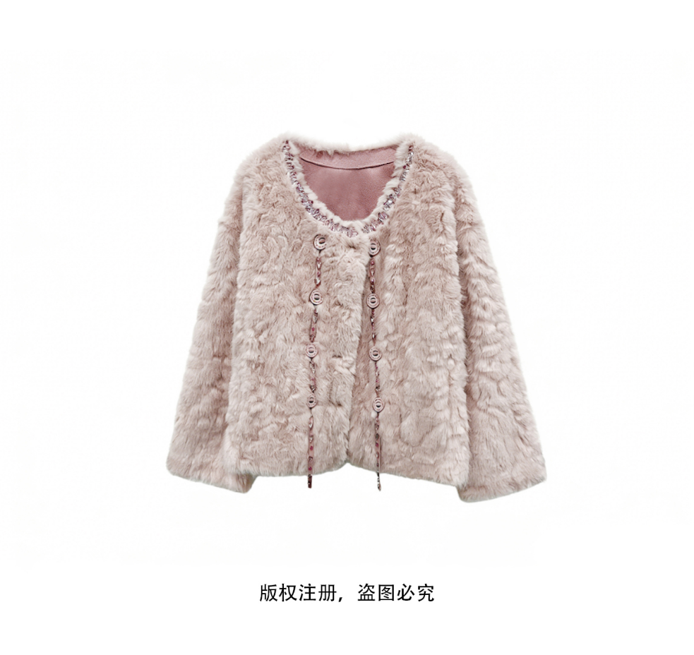 单排扣常规款秋季女宽松型短外套女装法式轻奢毛绒25012086