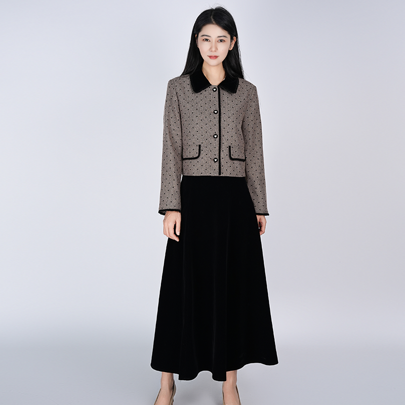 浒城古娘香风经典复古气质上衣半裙套装WH05007679+WQ05007679