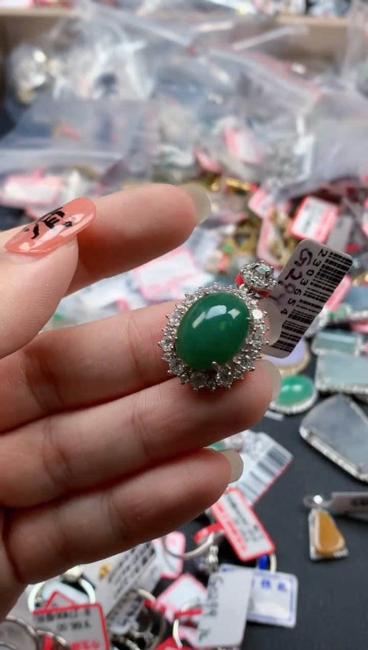 银S925镶嵌戒指翡翠天然A货缅甸翡翠