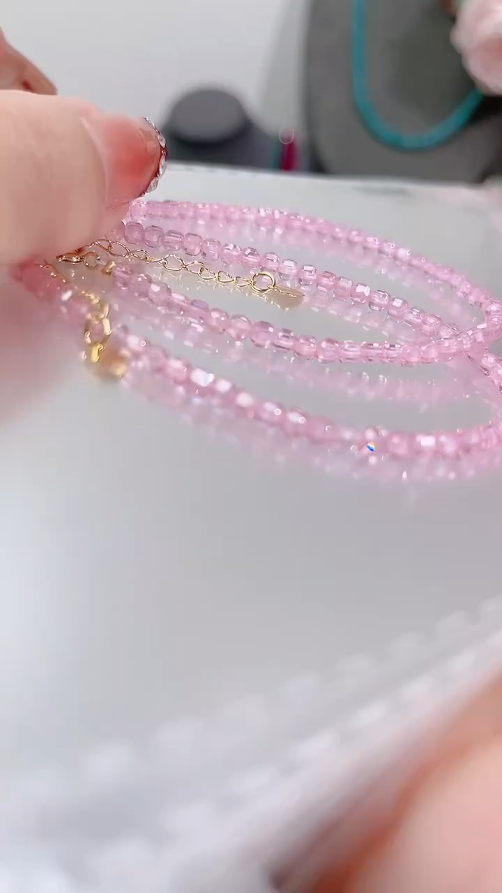 银S925镶嵌托帕石手链粉方49