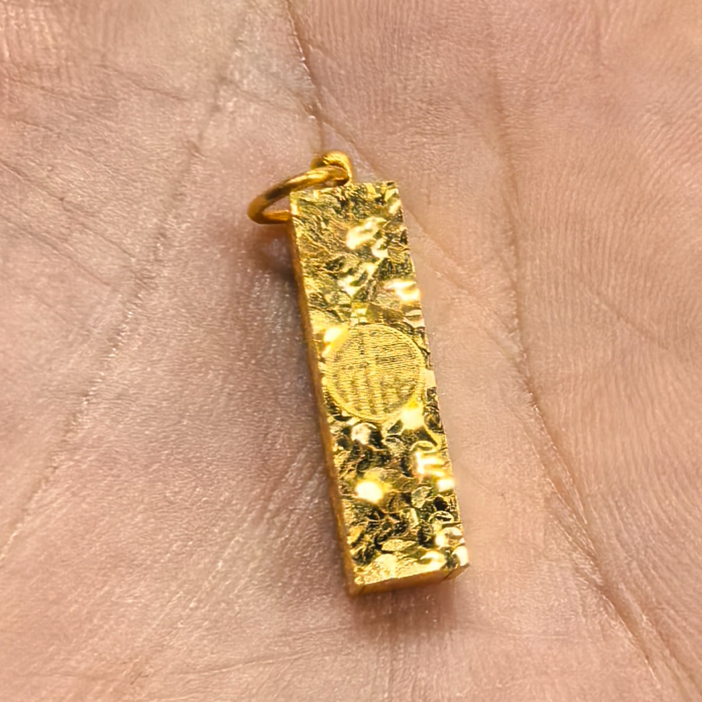 【金吊坠】中板碎冰吉言四方来财吊坠黄金5G足金999精致百搭通勤