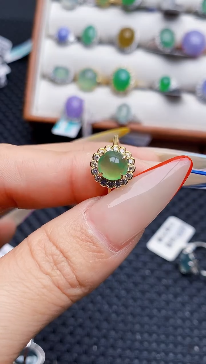 银S925镶嵌戒指翡翠越***月5866