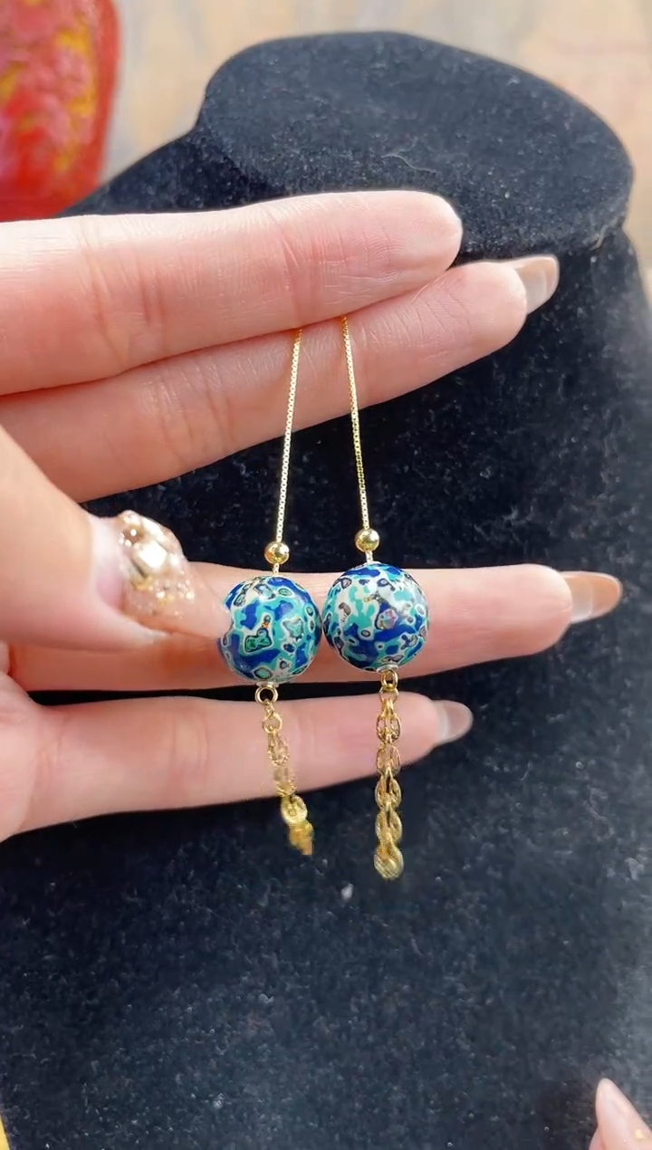 【闪购商品】非遗犀皮漆精品小耳环蓝色