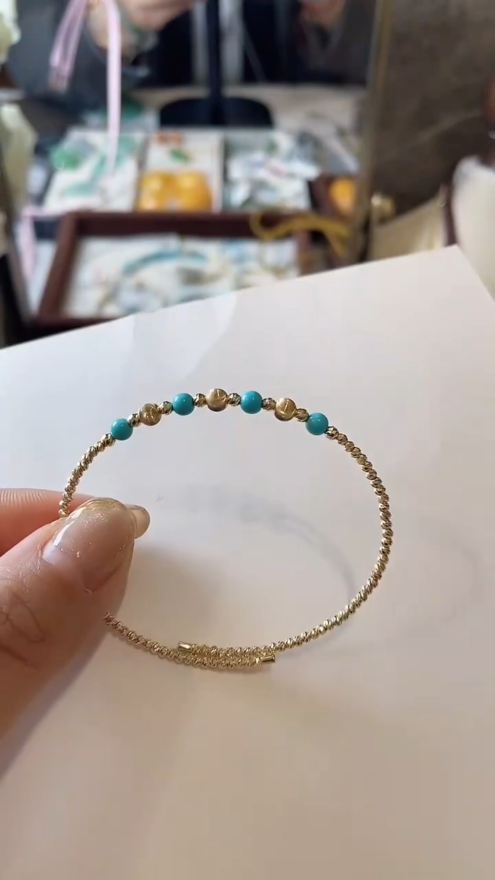 【闪购商品】绿松石手镯18K金镶嵌手镯