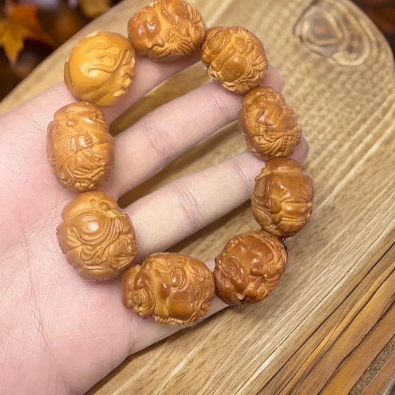 雕刻八宝弥勒橄榄核手串文玩男女通用尺寸20 21➕