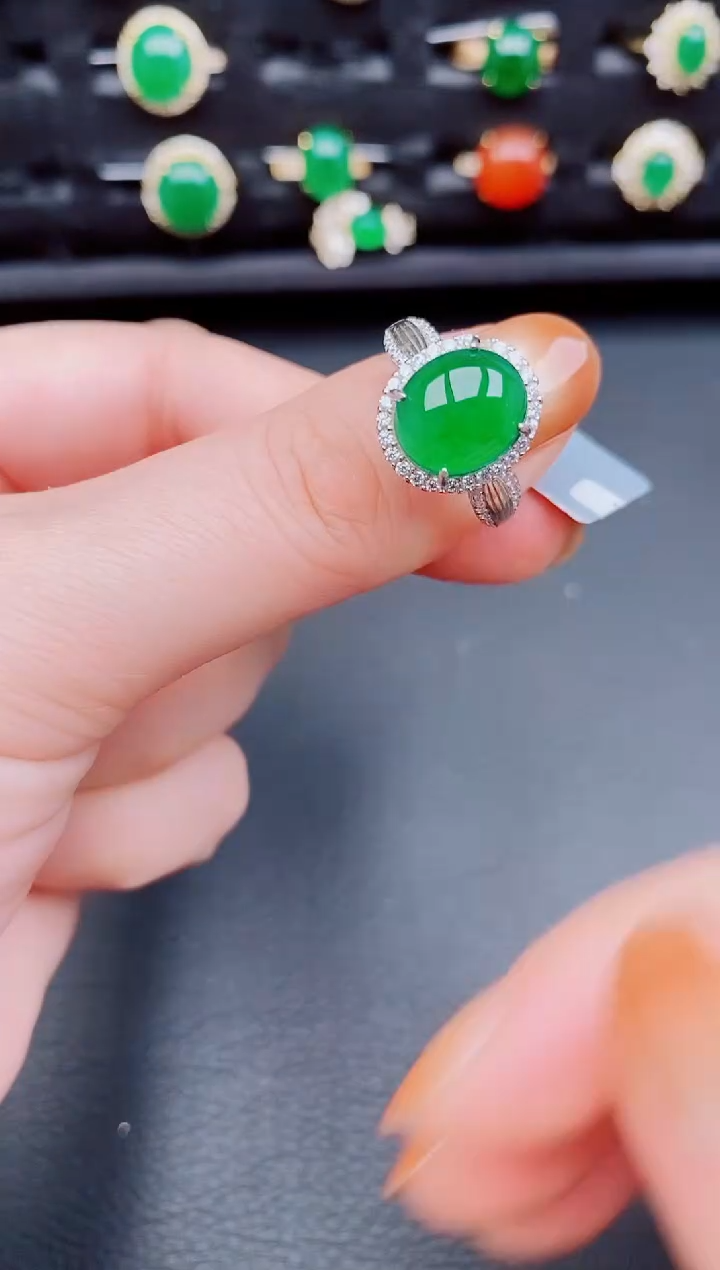 【闪购商品】翡翠戒指银S925镶嵌天然a货翡翠196