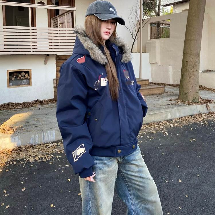 UKGF 美式复古刺绣徽章座山雕棉衣外套男女冬季小众加厚保暖夹克