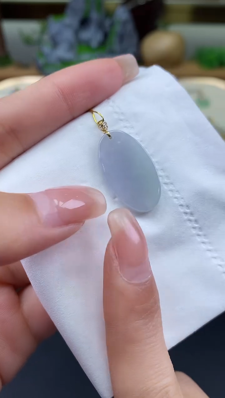 颈饰18K金镶嵌翡翠无事牌18K金扣镶嵌@@CMT