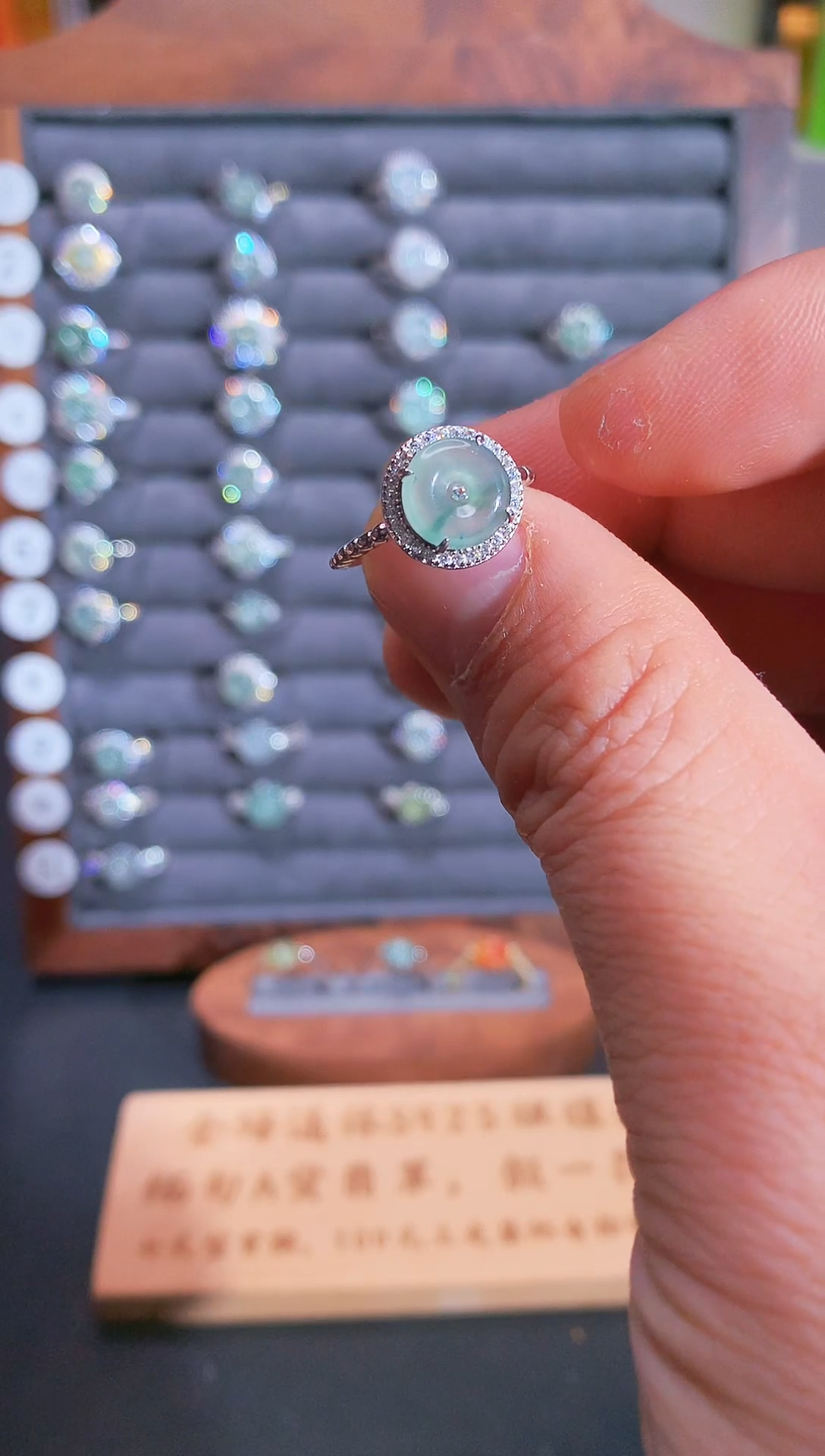 银S925镶嵌戒指翡翠社****默S925银镶翡翠平安扣女饰品