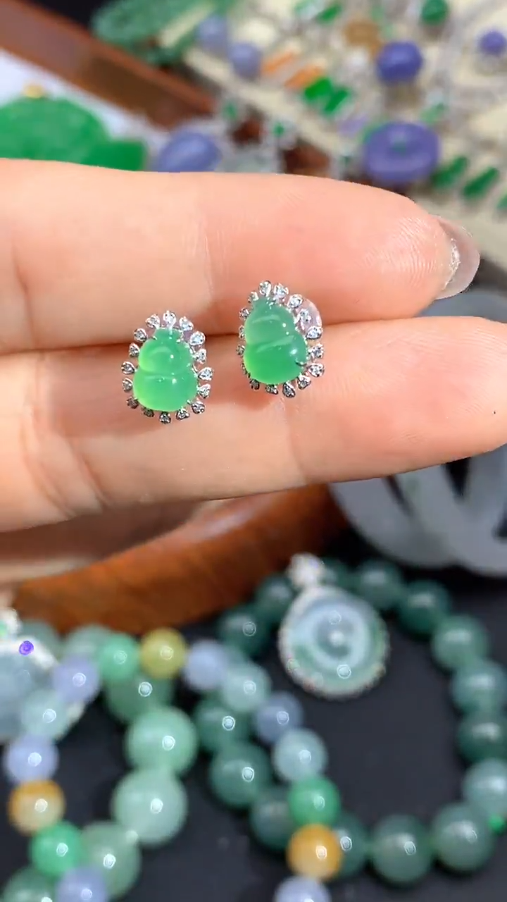 【闪购商品】翡翠耳饰18K金镶嵌291-天然翡翠