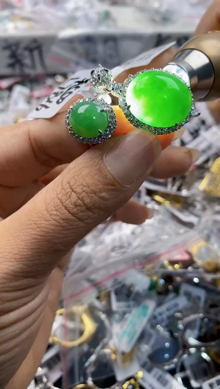 银S925镶嵌戒指翡翠5555**----7