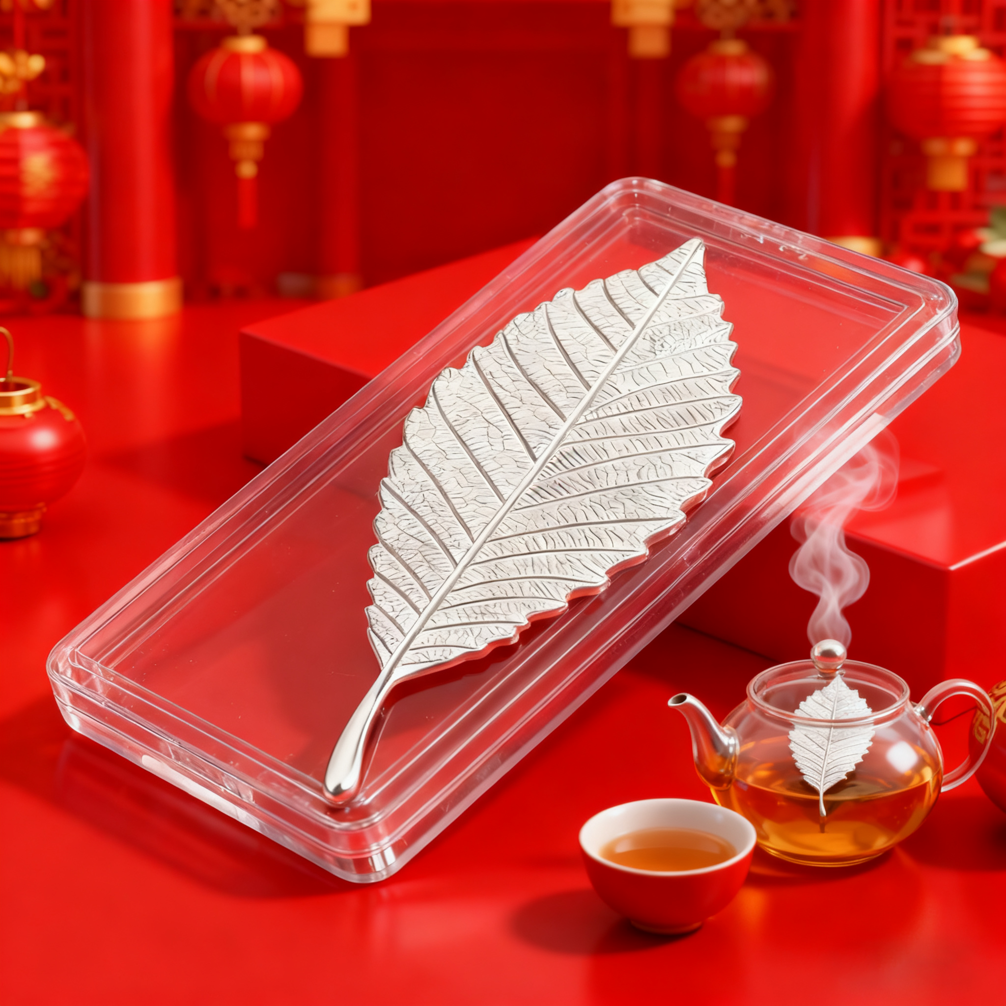 足银银制品 足银999小叶子泡茶煮水净水软水茶宠摆件