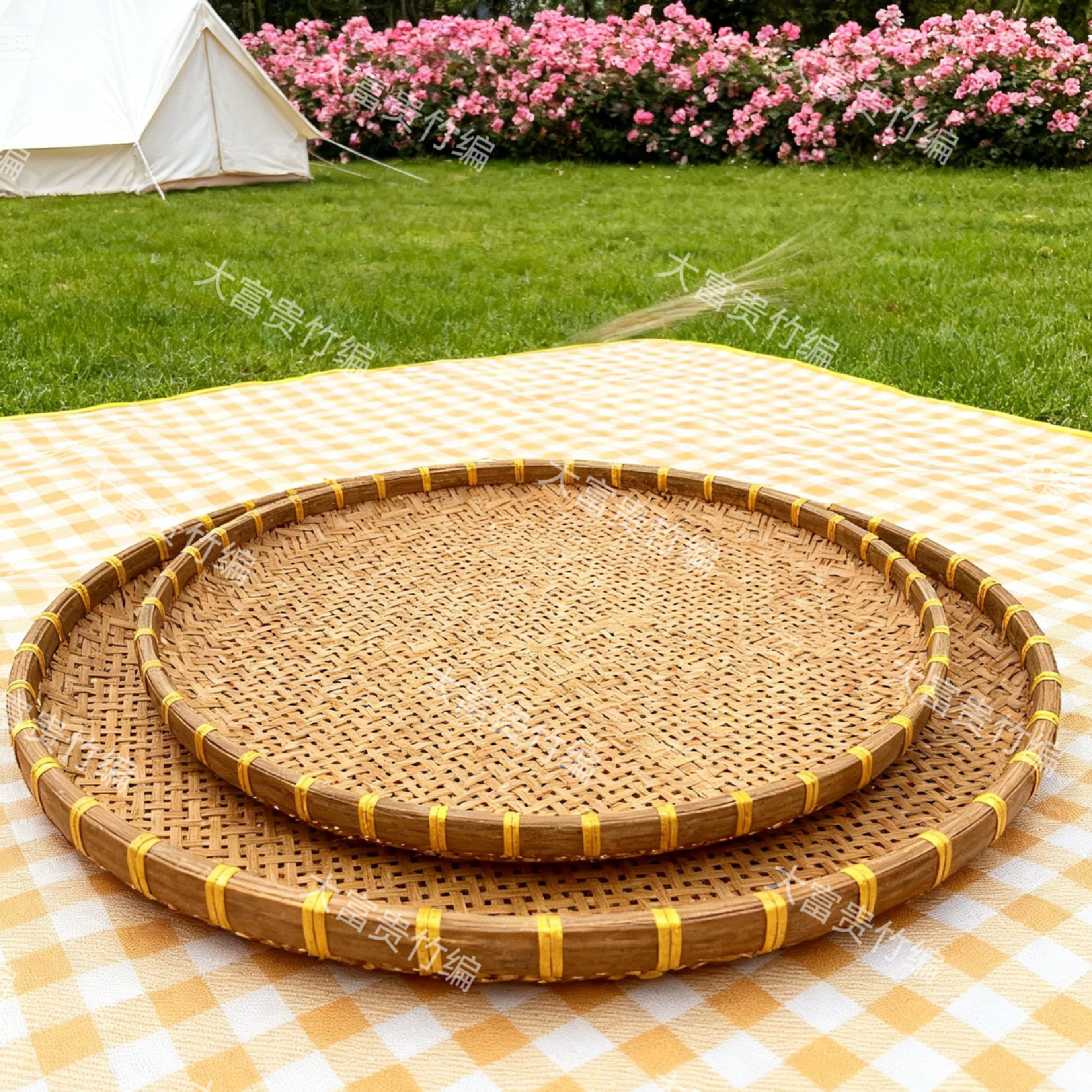 一级 1111（60-50 公分）烟熏两件套大晒筐竹编圆形收纳筐簸箕