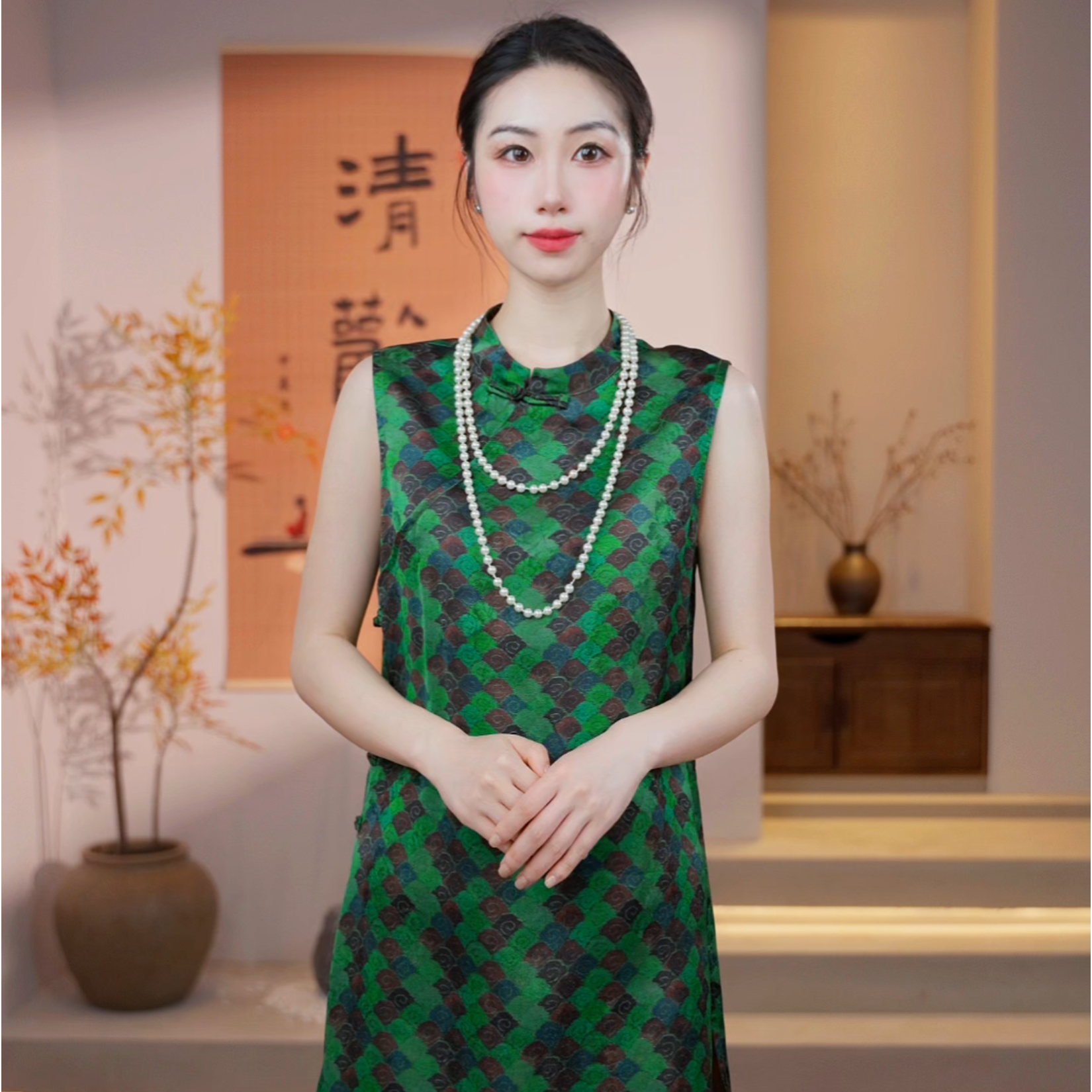 丝年.翡翠｜新中式国风时尚百搭重磅上衣长马甲-5270